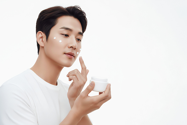 JPG 편집이미지 남자 손가락 아침 화장 뷰티 화장품 거울 집중 피부 크림 피부관리 일과 스킨케어 의료성형뷰티 편집실사 AI인물포토 AI콘텐츠 주간 손 컨셉 사람 신체부위 CG 파일형식 AI포토