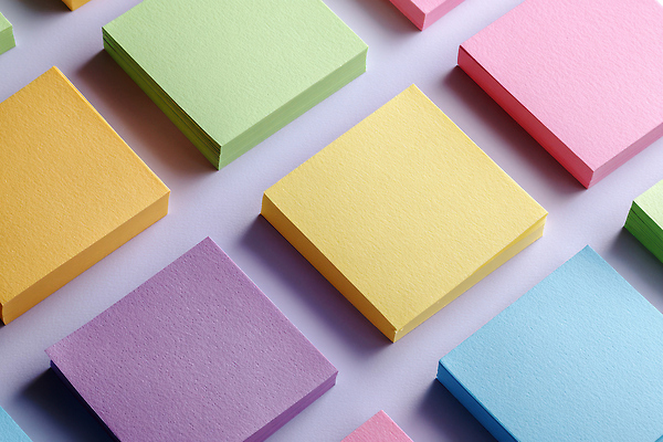 JPG 편집이미지 분홍색 문구용품 초록색 사무실 노란색 보라색 기록 메모지 크기 배열 포스트잇 정리 창의력 편집실사 AI포토 AI콘텐츠 컬러 비즈니스 사무용품 CG 오브젝트 파일형식