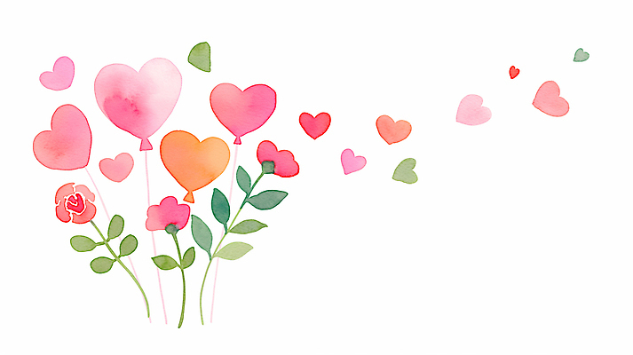 JPG 디자인 꽃 감정 예술 컬러 백그라운드 일러스트 자연 수채화 사랑 공중 축제 물감 봄 기쁨 하트 화려 장면 풍선 조화 소통 국내일러스트 AI일러스트 AI콘텐츠 모양 식물 계절 컨셉 미술도구 생태계 파일형식