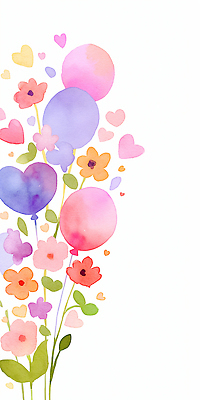 JPG 모양 디자인 꽃 행복 감정 예술 컬러 백그라운드 일러스트 자연 수채화 사랑 이벤트 장식 파티 기쁨 하트 축하 생일 그림 화사함 풍선 색채 국내일러스트 AI일러스트 AI콘텐츠 식물 기념일 컨셉 생태계 파일형식