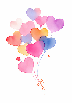 JPG 디자인 기념일 줄 컬러 일러스트 생명 수채화 대화 사랑 이벤트 장식 파티 축제 기쁨 하트 생일 연결 풍선 조화 헬륨 국내일러스트 AI일러스트 AI콘텐츠 모양 감정 말하기 원소 파일형식