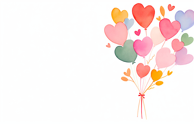 JPG 모양 디자인 기념일 행복 분홍색 컬러 일러스트 수채화 선물 사랑 이벤트 장식 초록색 파티 보라색 축제 주황색 기쁨 하트 그림 풍선 국내일러스트 AI일러스트 AI콘텐츠 감정 파일형식