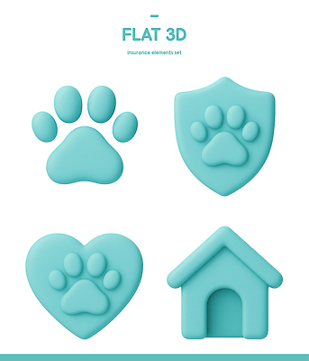 PSD 아이콘 디자인 컬러 주택 그래픽 반려동물 세트 3D아이콘 3D 하트 표현 발자국 방패 보험 모양 동물 자국 건물 디지털합성 파일형식