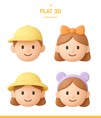 PSD 편집이미지 캐릭터 헤어스타일 디자인 얼굴 어린이 분홍색 표정 세트 3D 귀여움 보라색 플랫 편집3D 컬러 컨셉 사람 신체부위 디지털합성 파일형식