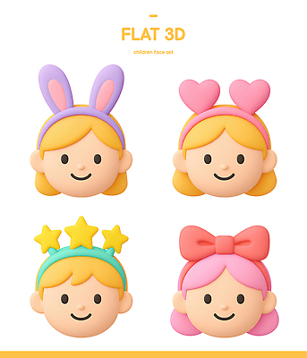 PSD 편집이미지 캐릭터 디자인 얼굴 어린이 컬러 놀이 세트 장난감 3D 귀여움 표현 스타일 헤어액세사리 편집3D 컨셉 장신구 사람 신체부위 장식 디지털합성 파일형식