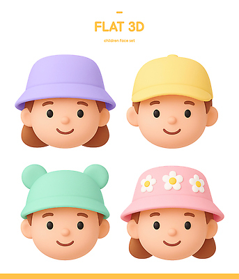 PSD 편집이미지 캐릭터 디자인 얼굴 어린이 컬러 그래픽 세트 3D 귀여움 표현 스타일 편집3D 컨셉 사람 신체부위 디지털합성 파일형식