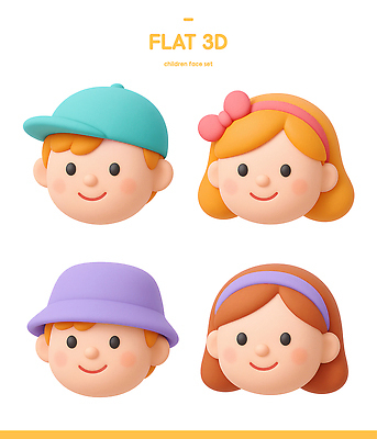 PSD 편집이미지 캐릭터 헤어스타일 디자인 얼굴 어린이 표정 세트 3D 색감 편집3D 사람 신체부위 디지털합성 파일형식