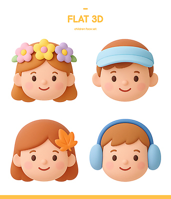 PSD 편집이미지 캐릭터 헤어스타일 디자인 꽃 얼굴 어린이 단풍 장신구 파란색 세트 3D 귀여움 헤드폰 스타일 편집3D 식물 컬러 음향기기 컨셉 잎 사람 신체부위 디지털합성 파일형식