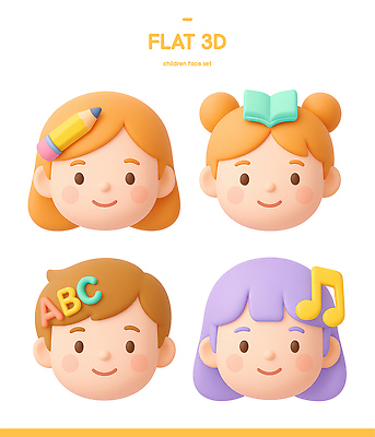 PSD 편집이미지 캐릭터 디자인 교육 얼굴 어린이 컬러 표정 세트 3D 귀여움 그림 아이템 스타일 편집3D 컨셉 사람 신체부위 디지털합성 파일형식