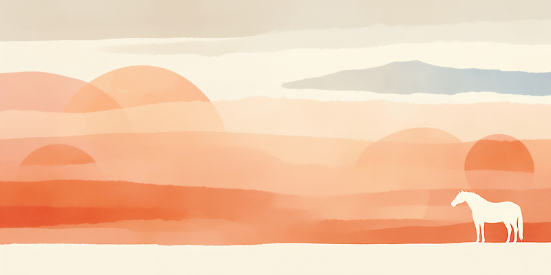 JPG 동물 실루엣 컬러 일러스트 자연 하늘 아침 풍경 빨간색 일출 주황색 고요 일몰 저녁 땅 장면 평면 수평선 국내일러스트 병오년 붉은말 주간 촬영기법 노을 말_동물 야간 생태계 파일형식 2026년