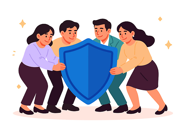 포즈 일러스트 모션 협력 함께함 웃음 안전 사람 믿음 힘 작업 그룹 보호 목표 결과 방패 지원 국내일러스트 AI파일 감정 컨셉 표정 파일형식 벡터