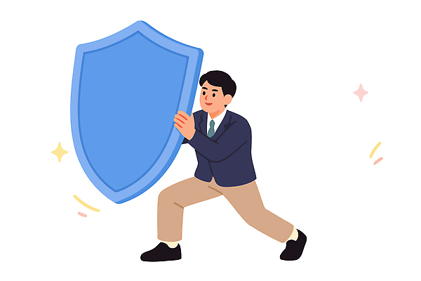 남자 상징 일러스트 모션 직장 표정 안전 정장 그래픽 파란색 힘 수비 보호 위험 노력 방패 디지털아트 국내일러스트 AI파일 옷 컬러 컨셉 회사 사람 파일형식 벡터