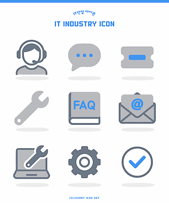 아이콘 기호 산업 기술 정보기술 기계 도구 이메일 확인 서비스 텔레마케팅 해결 소통 도움말 질의응답 2D아이콘 AI파일 문자 컨셉 도움 서비스업 파일형식 벡터