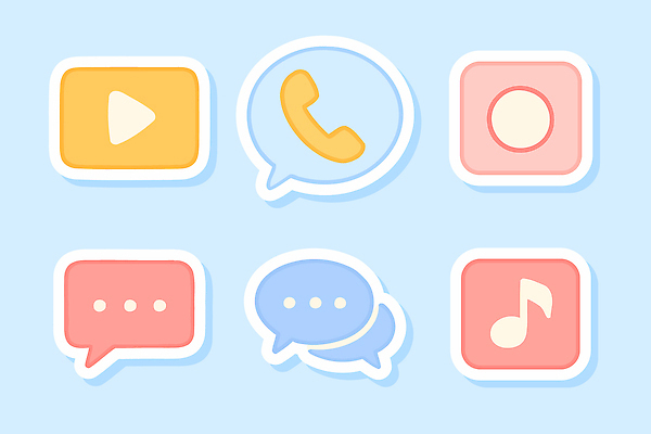 아이콘 문자 디자인 음악 컬러 버튼 모바일 그래픽 스크린 통화 소통 2D아이콘 AI파일 컨셉 모션 문화예술 파일형식 벡터