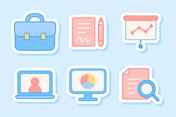 아이콘 가방 그래프 노트북 컴퓨터 사무실 펜 공책 자료 도구 작업 사무 검색 문서 서류판 2D아이콘 AI파일 잡화 비즈니스 문구용품 전자제품 필기구 사무용품 업무 파일형식 벡터