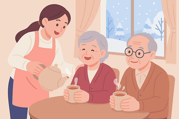 노년 커피 음료 겨울 일러스트 가족 주전자 아침 실내 따뜻함 대화 웃음 친구 기쁨 간호사 마시기 봉사 붓기 즐거움 다과 국내일러스트 AI파일 주간 계절 감정 관계 모션 주방용품 디저트 표정 말하기 성인 내부 의료진 도움 파일형식 벡터