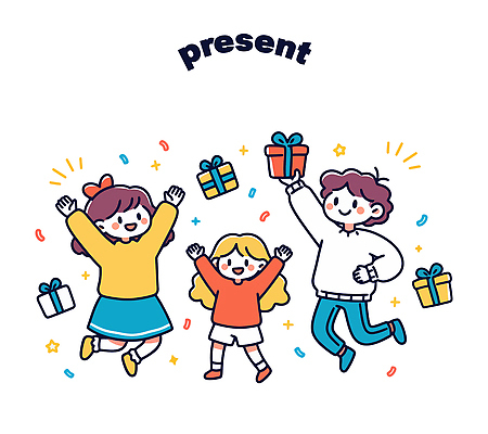 기념일 행복 어린이 컬러 일러스트 가족 기념 선물 웃음 상자 부모 달리기 파티 축제 기쁨 축하 즐거움 놀기 국내일러스트 AI파일 감정 컨셉 관계 모션 표정 사람 이벤트 파일형식 벡터