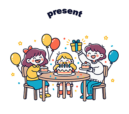 어린이 음식 컬러 일러스트 촛불 탁자 디저트 선물 웃음 장식 친구 파티 케이크 기쁨 모임 축하 생일 고객 즐거움 풍선 국내일러스트 AI파일 기념일 감정 가구 컨셉 초 관계 표정 사람 이벤트 파일형식 벡터