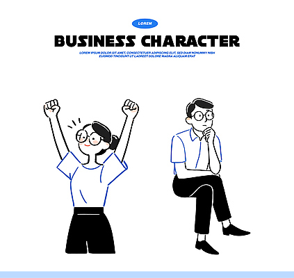 직업 캐릭터 디자인 여자 감정 포즈 생각 일러스트 비즈니스 모션 사람 앉기 여러명 기쁨 표현 작업 스타일 국내일러스트 AI파일 다수 파일형식 벡터