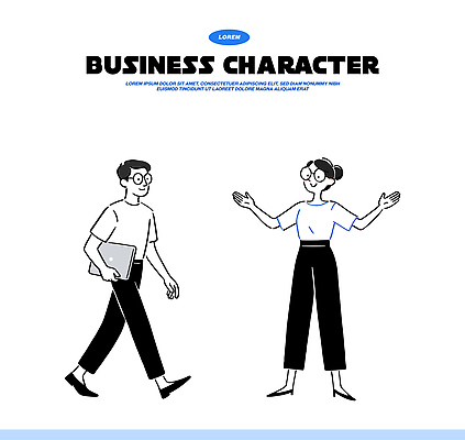 캐릭터 손 일러스트 비즈니스 바지 모션 회의 직장 대화 사람 노트북 사무실 걷기 검은색 코트 흰색 표현 업무 작업 소통 착용 국내일러스트 AI파일 컬러 컨셉 회사 하의 말하기 신체부위 전자제품 외투 파일형식 벡터