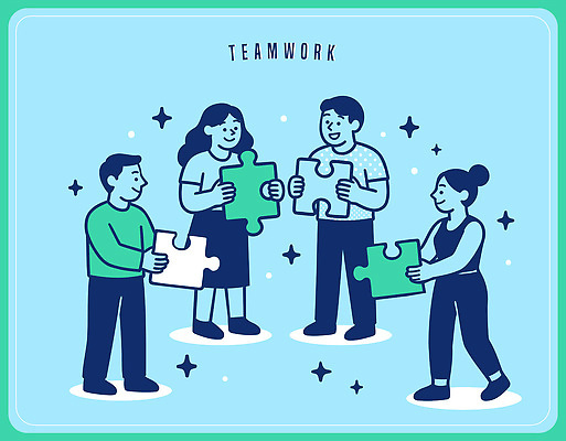 손 여자 남자 컬러 조각 일러스트 모션 놀이 협력 함께함 사람 친구 모임 작업 퍼즐 그룹 즐거움 만들기 소통 문제해결 국내일러스트 AI파일 감정 컨셉 관계 신체부위 파일형식 벡터