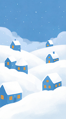JPG 겨울 일러스트 자연 날씨 조명 주택 풍경 파란색 빛 고요 흰색 눈 언덕 장면 기온 목조주택 거주 국내일러스트 AI일러스트 AI콘텐츠 자연요소 계절 컬러 건물 생태계 파일형식