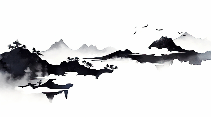 JPG 모양 나무 전통 문화 물결 예술 일러스트 자연 조류 바람 산 한국 회화 수묵화 풍경 물 검은색 흰색 비교 그림 풍경화 국내일러스트 AI일러스트 AI콘텐츠 자연요소 식물 동물 아시아 컬러 컨셉 날씨 말하기 미술 생태계 파일형식