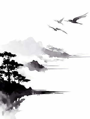 나무 예술 바다 이동 일러스트 자연 조류 하늘 생명 바람 산 수묵화 풍경 해변 물 비행 조용 지역 풍경화 수평선 국내일러스트 AI파일 자연요소 식물 동물 컨셉 날씨 미술 그림 생태계 파일형식 벡터