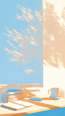 커피 음료 가구 컨셉 창문 잔 라이프 태양 생태계 파일형식 햇빛 창가 책 탁자 그림자 벽 오브젝트 일상 자연 휴식 커피잔 독서 오후 공간 풍경 일러스트 국내일러스트 JPG 책상