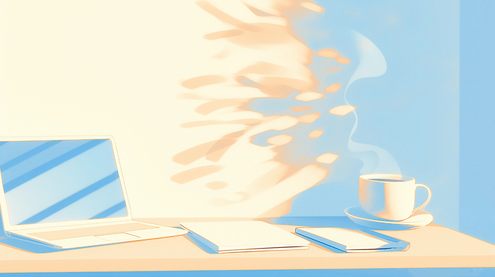 JPG 커피 음료 일러스트 탁자 아침 따뜻함 컵 노트북 학습 사무실 햇빛 디지털 공책 시간 업무 찻잔 책상 습관 창의성 국내일러스트 AI일러스트 AI콘텐츠 주간 식기 교육 가구 비즈니스 문구용품 잔 전자제품 태양 작업 파일형식