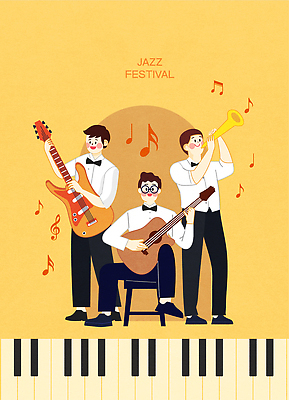 직업 기호 기념일 감정 음악 컬러 현악기 문화예술 사람 이벤트 금관악기 파일형식 벡터 재즈 축제 음악가 기타 트럼펫 남자 연주 음표 백그라운드 노란색 공연 즐거움 생일 악기 협력 예술 전시 국내일러스트 일러스트 AI파일 문화 새해