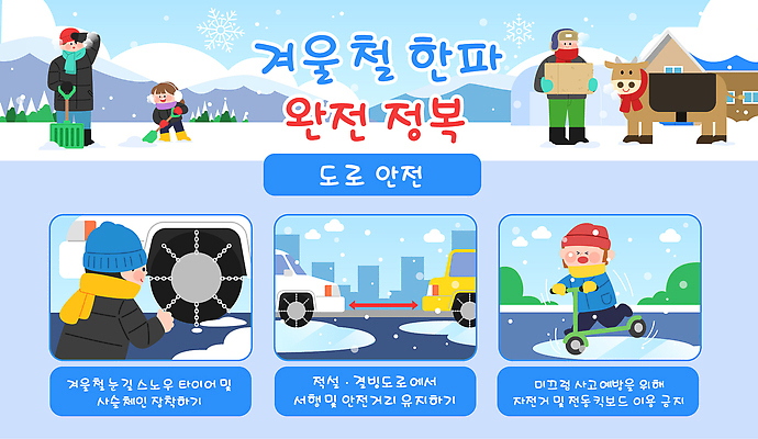 자연요소 잡화 계절 교육 길 교통시설 모션 자동차 안전 추위 자연재해 준비 예방 점검 파일형식 벡터 겨울 도로 포장 얼음 미끄러짐 장갑 방한 장비 차량점검 안전교육 사고예방 안전수칙 외출준비 국내일러스트 일러스트 AI파일 한파주의보