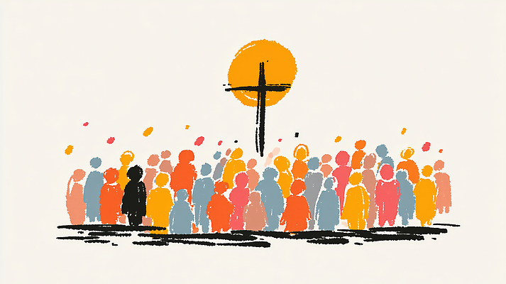 JPG 기념일 기독교 종교 문화 상징 컬러 백그라운드 십자가 일러스트 이벤트 여러명 다양 모임 표현 그림 예배 공동체 국내일러스트 AI일러스트 AI콘텐츠 다수 사람 파일형식