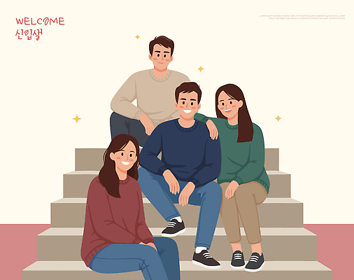 학생 감정 컨셉 학교 관계 표정 말하기 이벤트 기념사진 파일형식 벡터 신입생 환영회 친구 계단 단체사진 웃음 모임 대학교 청춘 행복 대화 소통 모션 함께함 촬영 체험 즐거움 커뮤니티 친목 국내일러스트 일러스트 AI파일