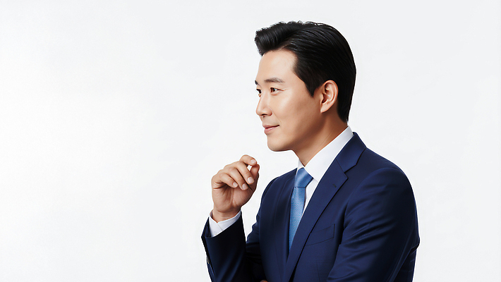 손 잡화 옷 컬러 컨셉 사람 신체부위 CG 파일형식 남자 정장 생각 표정 집중 손가락 얼굴 깊이 착용 검은색 넥타이 파란색 백그라운드 직업 편집실사 편집이미지 JPG 의료성형뷰티