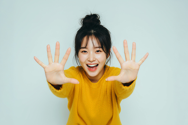 JPG 편집이미지 손 여자 행복 감정 포즈 백그라운드 웃음 사람 청춘 표현 즐거움 의료성형뷰티 스타일 편집실사 AI인물포토 AI콘텐츠 컨셉 표정 신체부위 CG 파일형식 AI포토