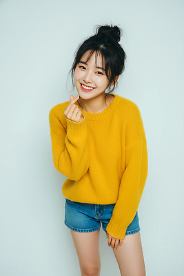 JPG 편집이미지 여자 패션 행복 얼굴 포즈 백그라운드 손가락 실내 표정 미소 카메라 청바지 하트 의료성형뷰티 스타일 편집실사 AI인물포토 AI콘텐츠 모양 손 감정 바지 사람 내부 신체부위 전자제품 CG 파일형식 AI포토