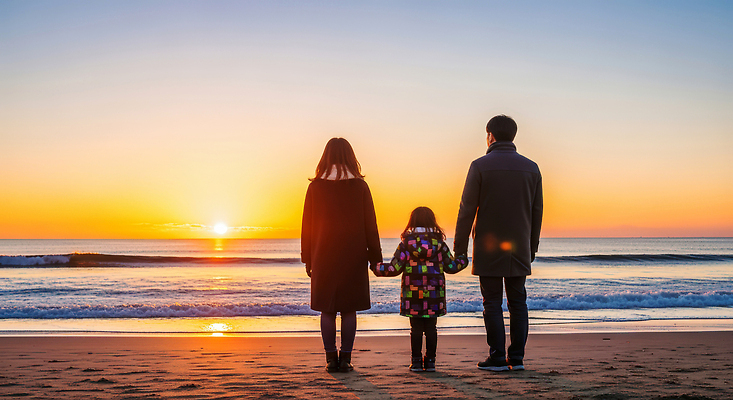 JPG 편집이미지 어린이 모래 바다 여행 가족 자연 하늘 풍경 해변 부모 평화 손잡기 일몰 저녁 의료성형뷰티 편집실사 AI인물포토 AI콘텐츠 컨셉 관계 모션 사람 노을 야간 CG 생태계 파일형식 AI포토