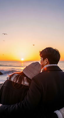 JPG 편집이미지 커플 감정 바다 자연 하늘 함께함 사랑 해변 태양 일몰 시간 저녁 즐거움 의료성형뷰티 편집실사 AI인물포토 AI콘텐츠 자연요소 컨셉 관계 노을 야간 CG 생태계 파일형식 AI포토