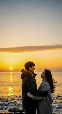 JPG 편집이미지 커플 바다 포옹 하늘 바람 사랑 풍경 해변 물 태양 일몰 소통 의료성형뷰티 수평선 편집실사 AI인물포토 AI콘텐츠 자연요소 감정 컨셉 관계 안기 날씨 노을 CG 파일형식 AI포토
