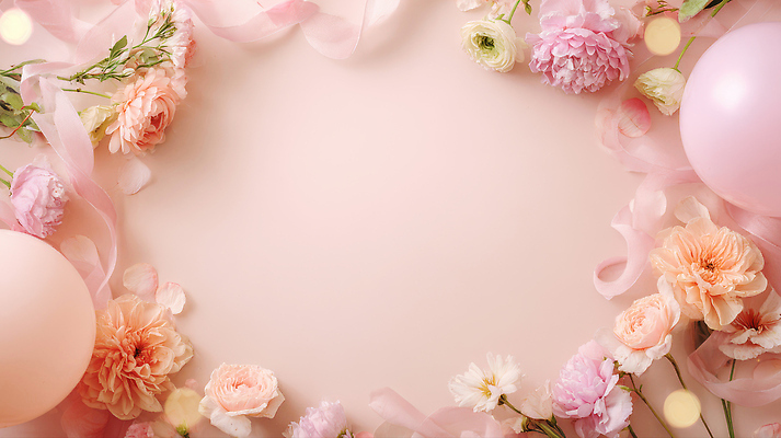 JPG 편집이미지 꽃 리본 분홍색 결혼식 이벤트 장식 여름 파티 봄 공간 생일 테두리 준비 풍선 편집실사 AI포토 AI콘텐츠 식물 계절 기념일 컬러 결혼 CG 파일형식