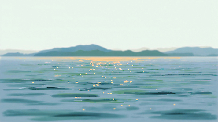 JPG 물결 바다 섬 여행 일러스트 자연 풍경 해변 파란색 햇빛 태양 수영 고요 일몰 탐험 수면 수증기 수평선 국내일러스트 AI일러스트 AI콘텐츠 자연요소 컬러 물 노을 수상스포츠 생태계 파일형식