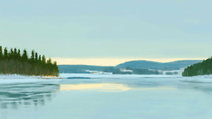 JPG 나무 호수 겨울 일러스트 자연 하늘 아침 날씨 풍경 초원 물 평화 얼음 수면 언덕 조용 지역 수목 풍경화 국내일러스트 AI일러스트 AI콘텐츠 주간 자연요소 식물 계절 컨셉 그림 생태계 파일형식