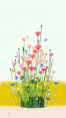 JPG 식물 디자인 꽃 예술 줄기 분홍색 컬러 꽃다발 백그라운드 일러스트 자연 풍경 초록색 파란색 노란색 주황색 봄 그림 국내일러스트 AI일러스트 AI콘텐츠 계절 생태계 파일형식