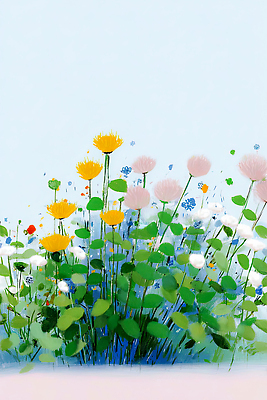 JPG 식물 꽃 분홍색 컬러 잎 일러스트 자연 생명 풍경 초록색 여름 노란색 다양 심플 화단 뷰티풀 국내일러스트 AI일러스트 AI콘텐츠 계절 다수 생태계 파일형식