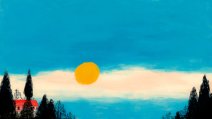 JPG 나무 바다 여행 일러스트 자연 하늘 산 주택 풍경 여름 태양 일몰 산책 연못 구경 그림 조용 지역 드론 국내일러스트 AI일러스트 AI콘텐츠 자연요소 식물 계절 휴식 건물 노을 생태계 파일형식