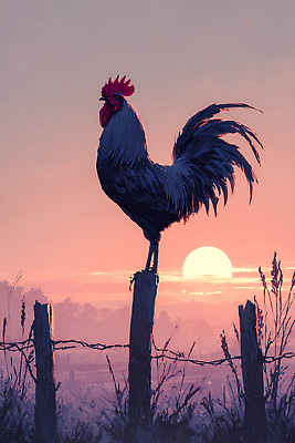 JPG 동물 줄기 컬러 일러스트 자연 하늘 조명 풍경 파란색 태양 노을 일몰 자유 농촌 시골 닭 막대기 저녁 땅 흔들림 나무기둥 국내일러스트 AI일러스트 AI콘텐츠 자연요소 식물 컨셉 모션 조류 야간 생태계 파일형식