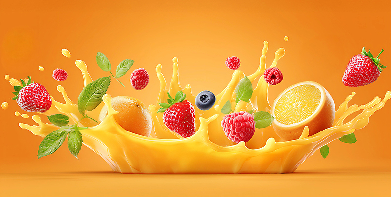 JPG 편집이미지 컬러 백그라운드 과일 재료 자연 딸기 건강 물 주스 흐름 신선 블루베리 산딸기 스플래쉬 이미지편집 AI컴퓨터그래픽 AI콘텐츠 자연요소 음료 컨셉 생태계 파일형식