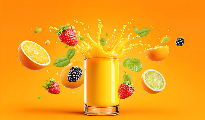 JPG 편집이미지 조각 백그라운드 과일 딸기 컵 주황색 주스 물방울 과일주스 라임 블랙베리 생동감 스플래쉬 이미지편집 AI컴퓨터그래픽 AI콘텐츠 식기 음료 컬러 파일형식