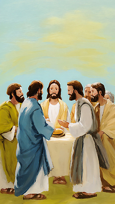 JPG 종교 음식 일러스트 탁자 이야기 대화 미술 사람 성경 모임 예수 그룹 의식 역사 장면 제자 공동체 교훈 국내일러스트 AI일러스트 AI콘텐츠 가구 종교용품 문화예술 말하기 신_종교 파일형식